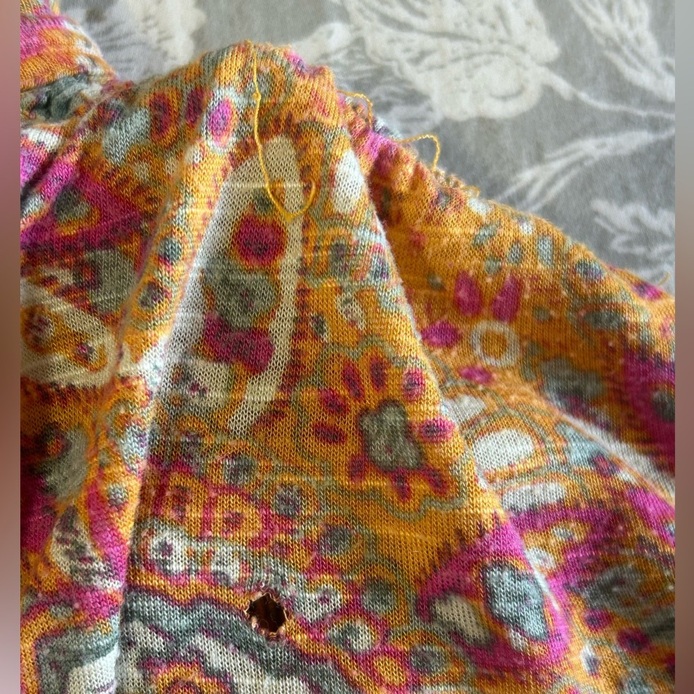 Free People Red and Orange Bell Sleeve Blouse with Tie Front - Picture 9 of 10